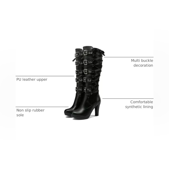 Fairsoma Womens Black Lace-Up 4” Heeled Boots w/ non slip sole & buckle accents - Picture 4 of 8